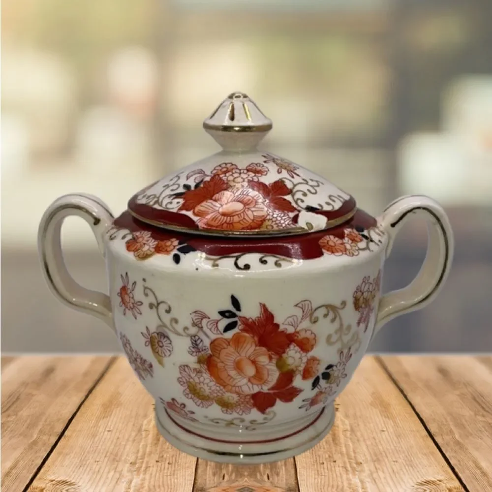 Vintage Japanese 1920’s Hand Floral Designed Porcelain Sugar Bowl